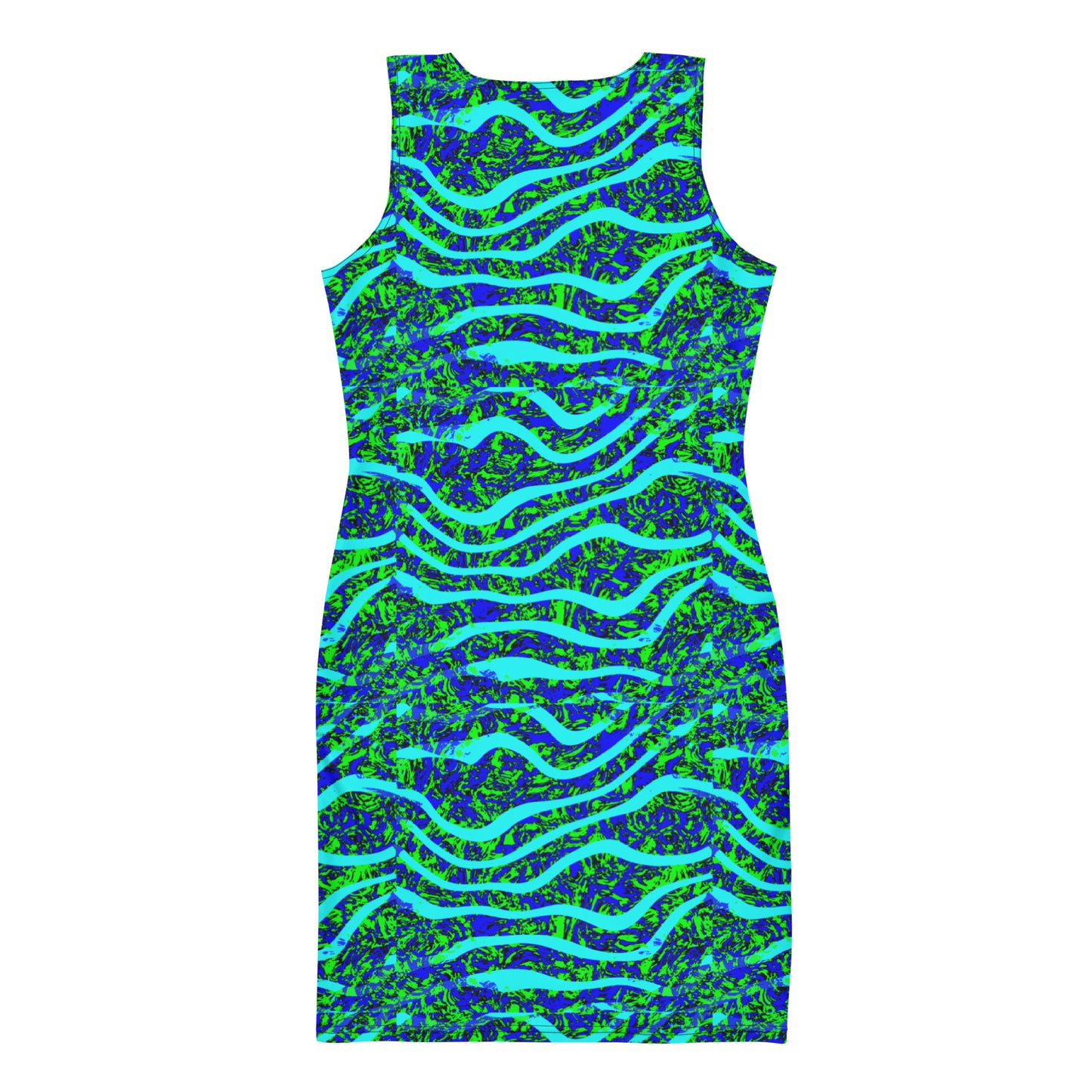 Green Blue Wave Over Top Wave Bodycon dress