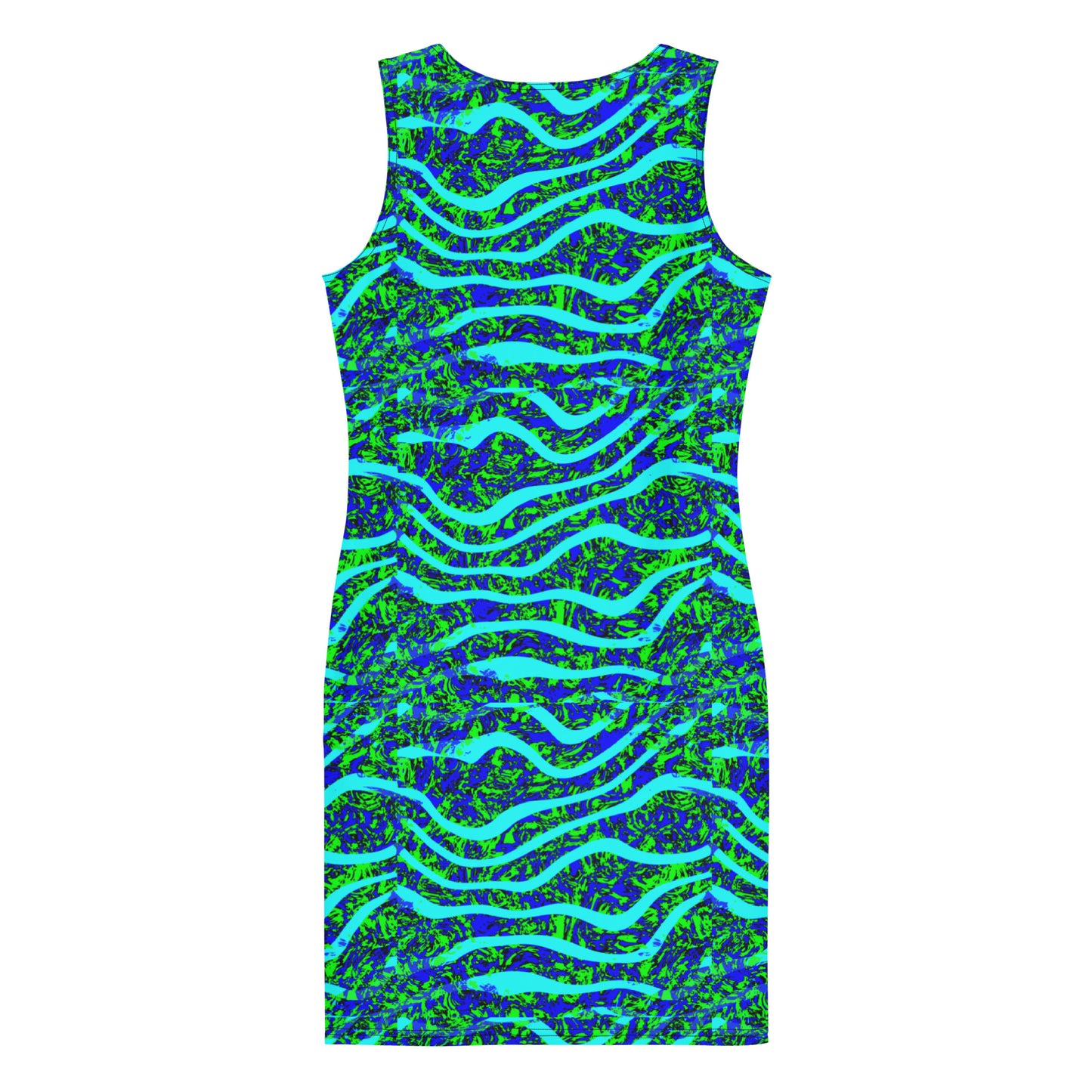 Green Blue Wave Over Top Wave Bodycon dress