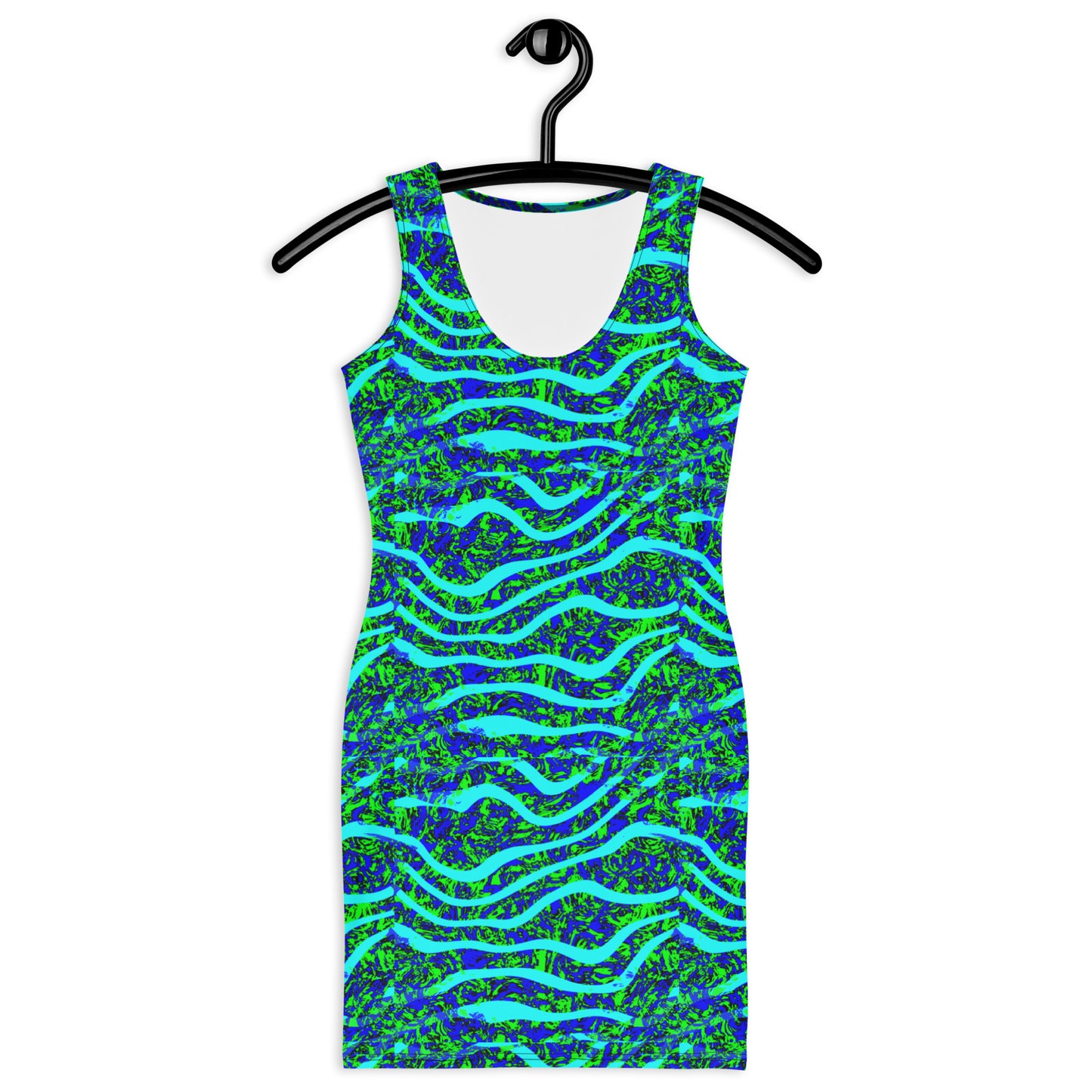 Green Blue Wave Over Top Wave Bodycon dress