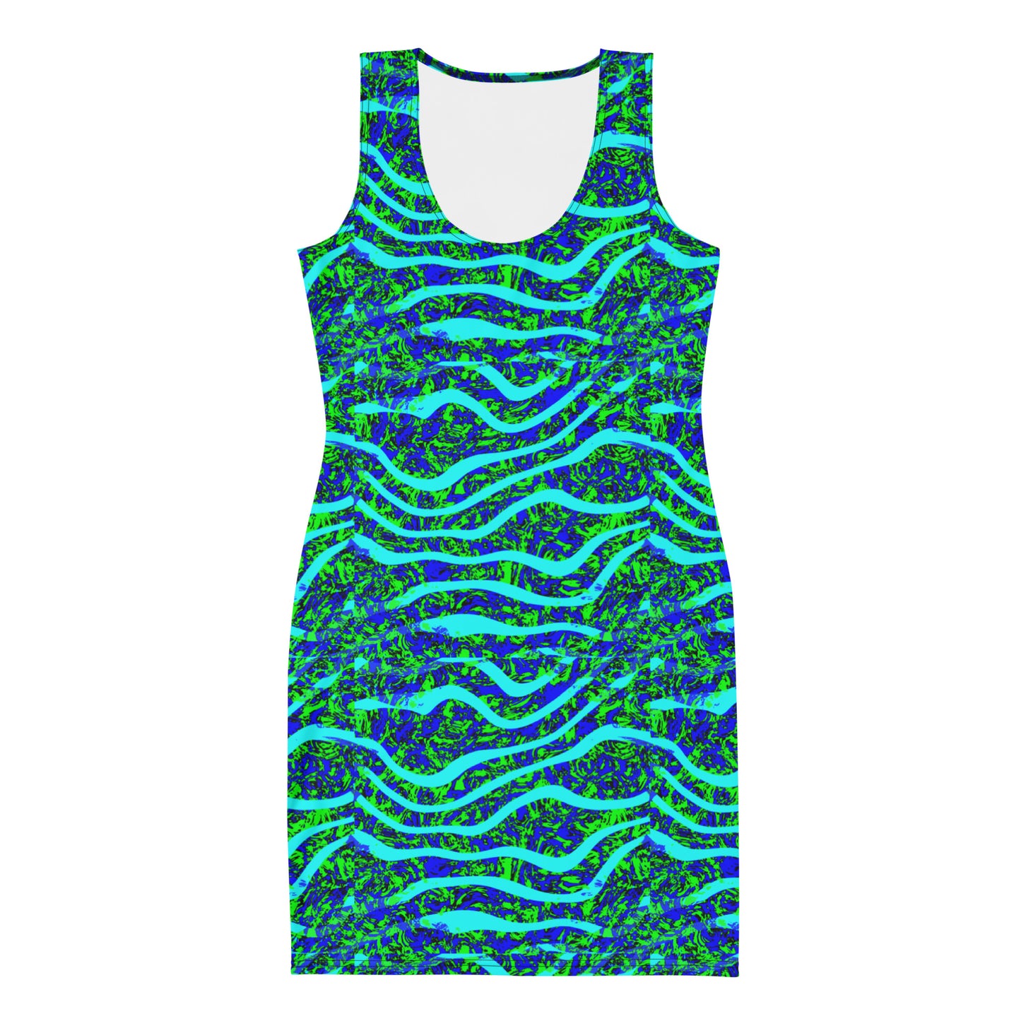 Green Blue Wave Over Top Wave Bodycon dress