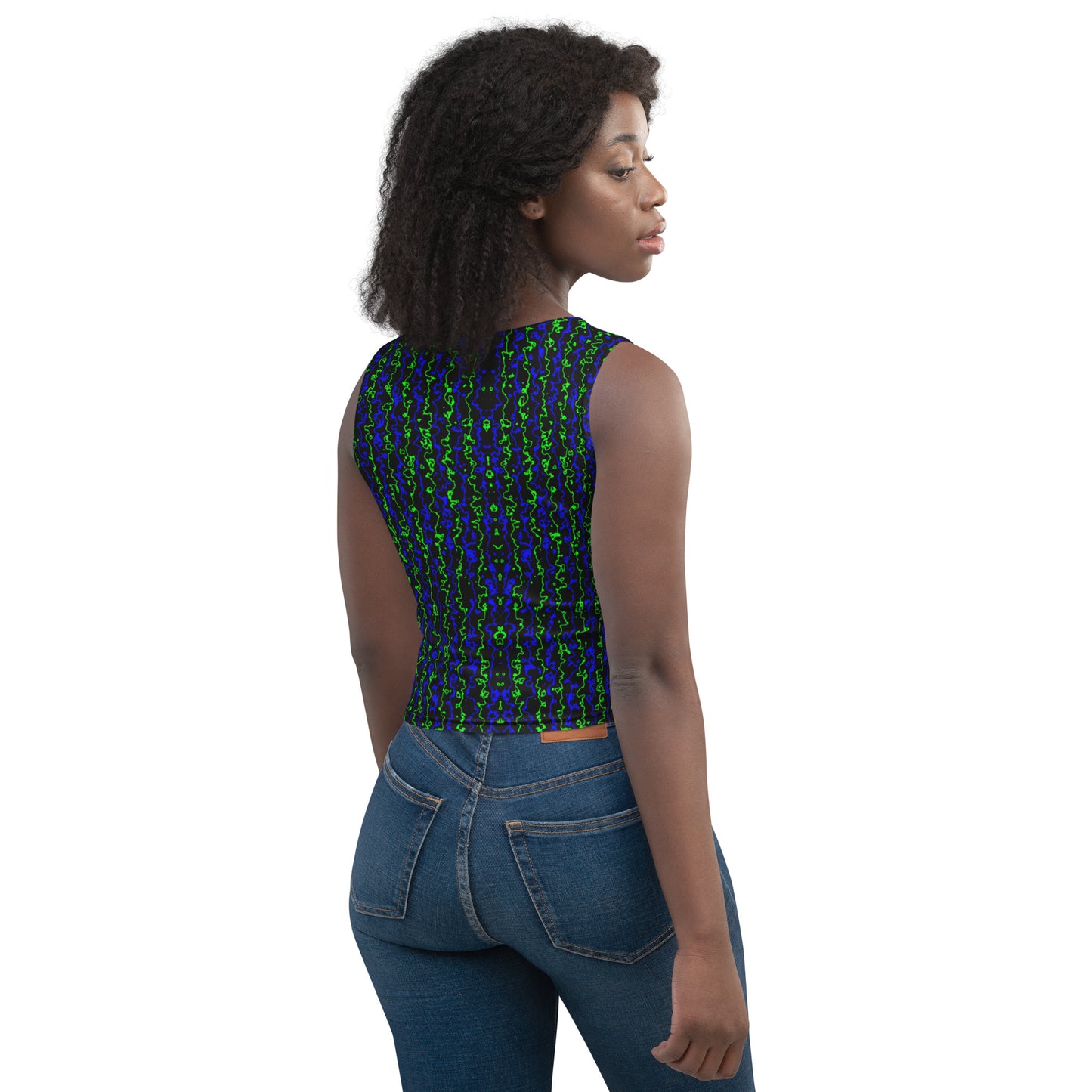 Color Noise Green & Blue & Black Crop Top