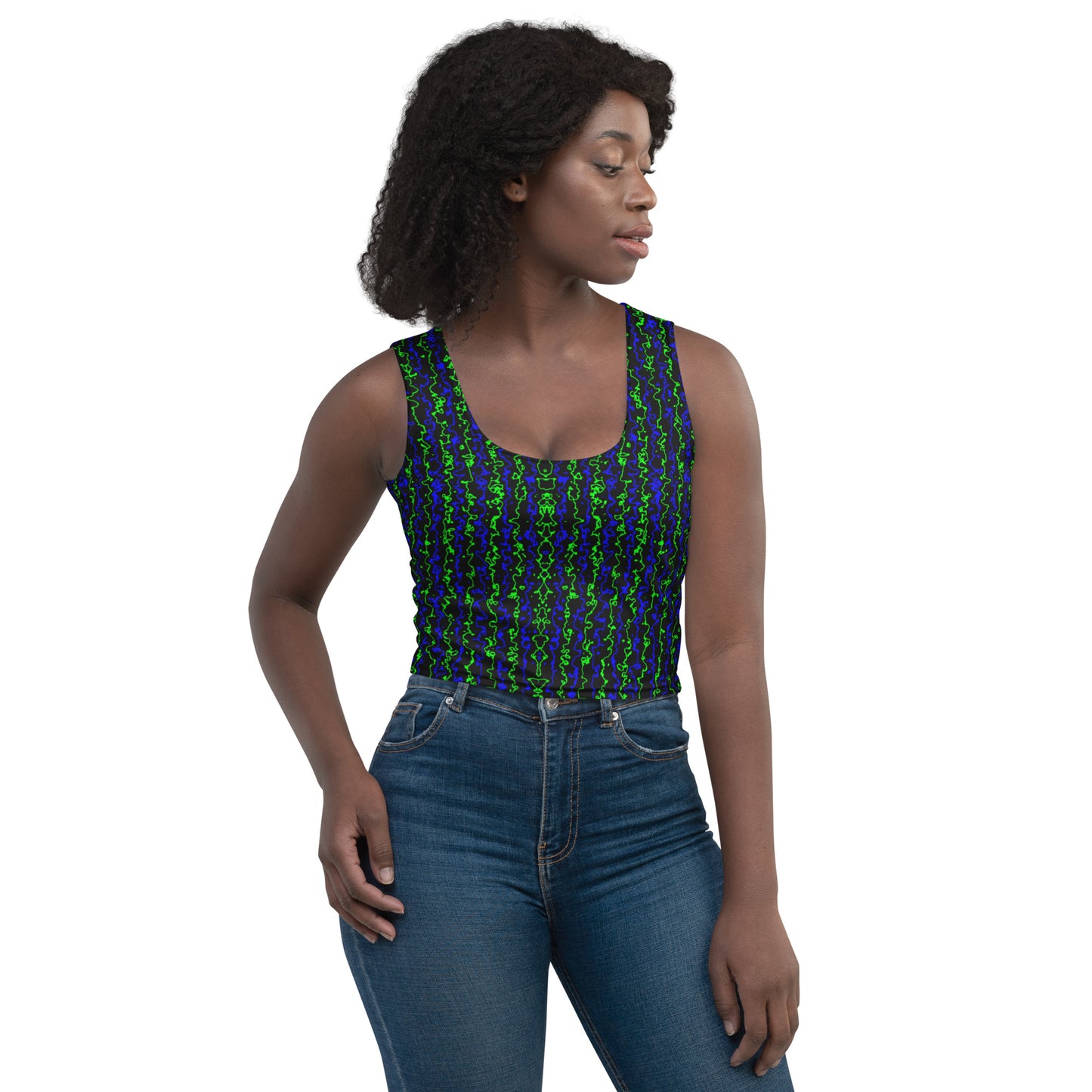 Color Noise Green & Blue & Black Crop Top