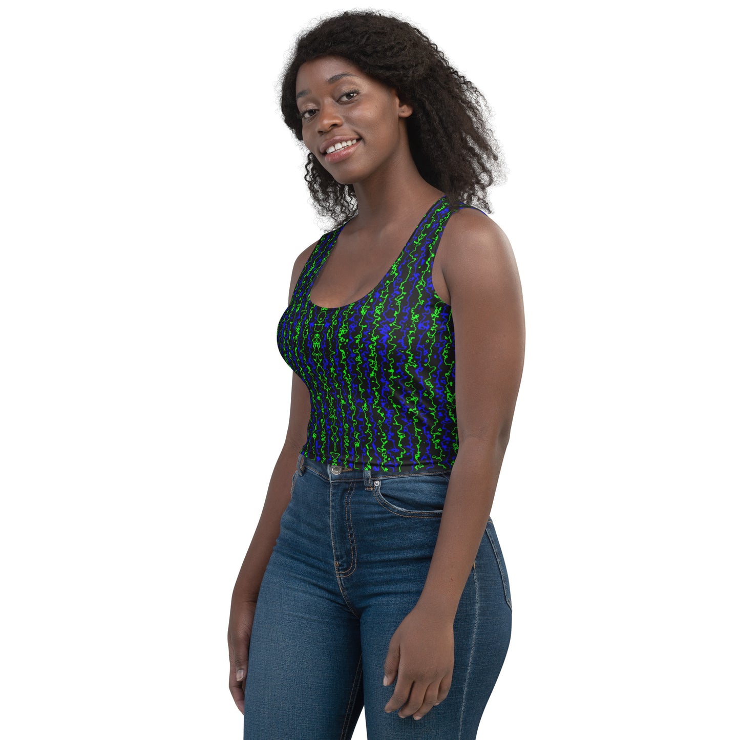 Color Noise Green & Blue & Black Crop Top