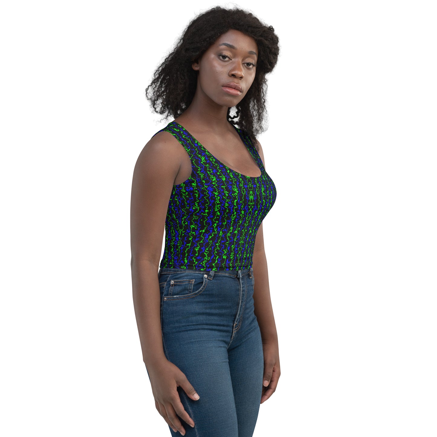 Color Noise Green & Blue & Black Crop Top