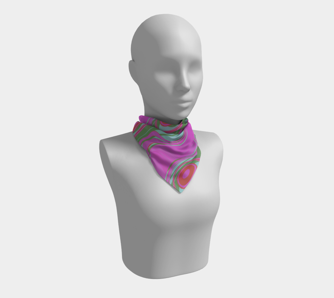 Far out man! "The Far Out Wave" square scarf is a fluid and beautiful draped scarf that's the perfect way to dress up any outfit and wear art where you go. Pattern on scarf: The Far Out Wave: "The Far Out Wave" is a retro inspired pattern. Reminiscent of a lava lamp with its floating globules. This is a pattern someone could stare into for ever and never lose interest.
