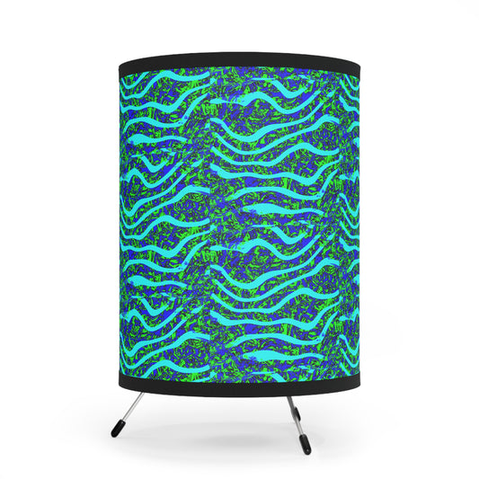 Green & Blue Over top wave Tripod Lamp with High-Res Printed Shade, US\CA plug