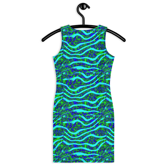 Green Blue Wave Over Top Wave Bodycon dress