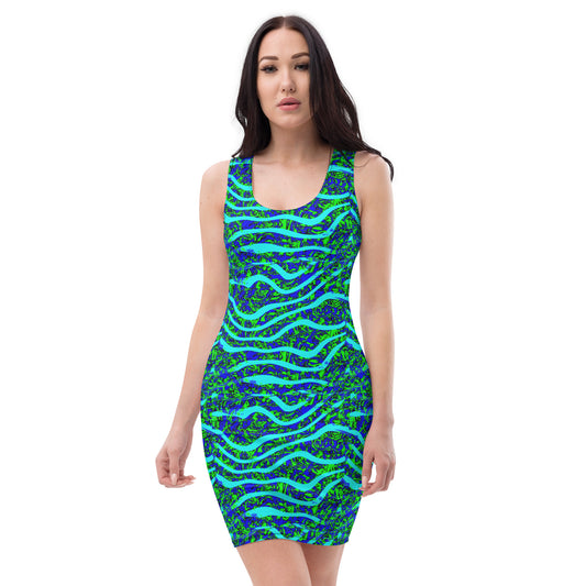 Green Blue Wave Over Top Wave Bodycon dress