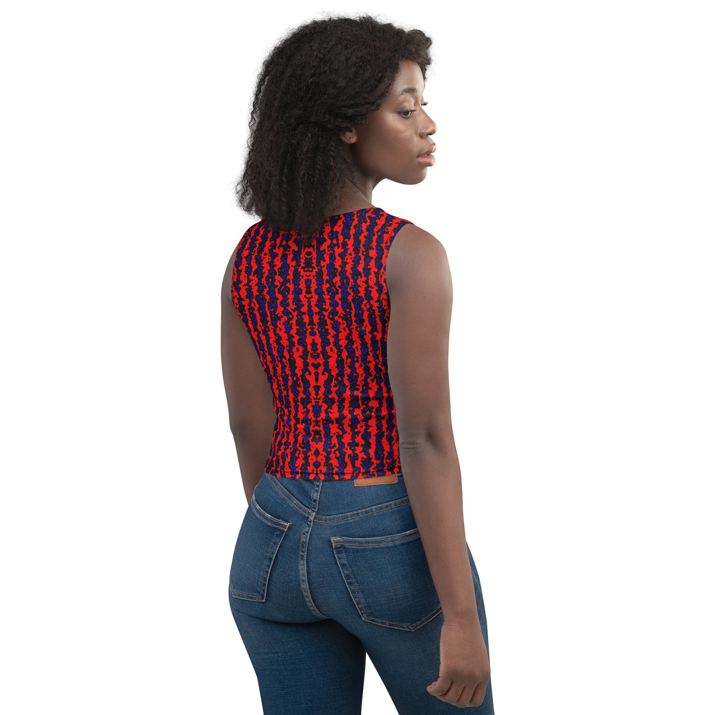 Color Noise Red & Blue & Black Crop Top