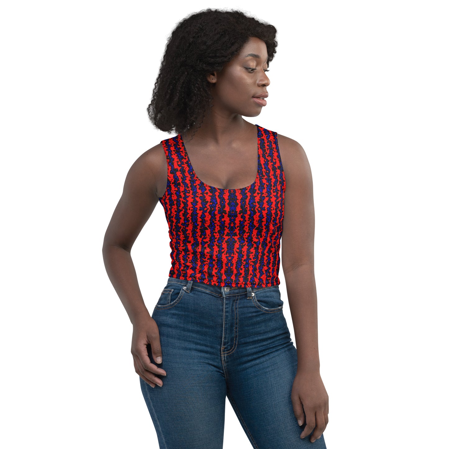 Color Noise Red & Blue & Black Crop Top