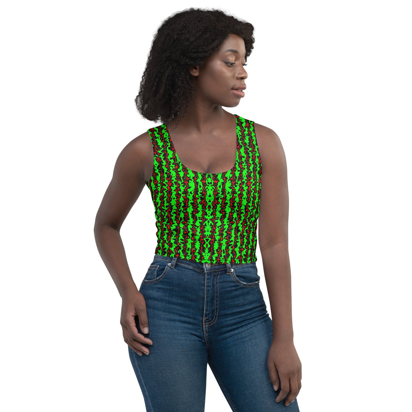 Color Noise Red & Green & Black Crop Top