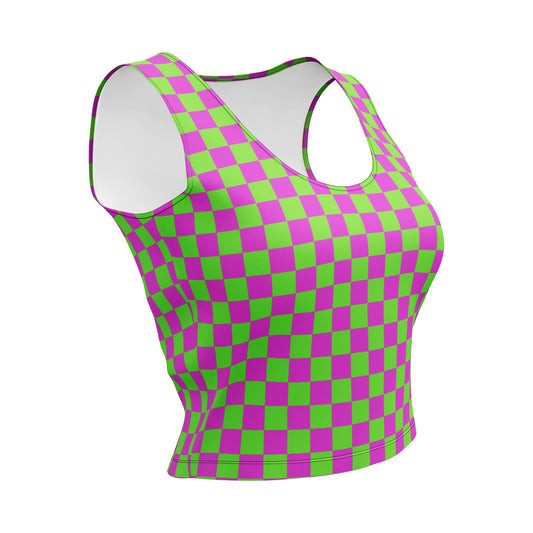 Green & Purple Squared Crop Top