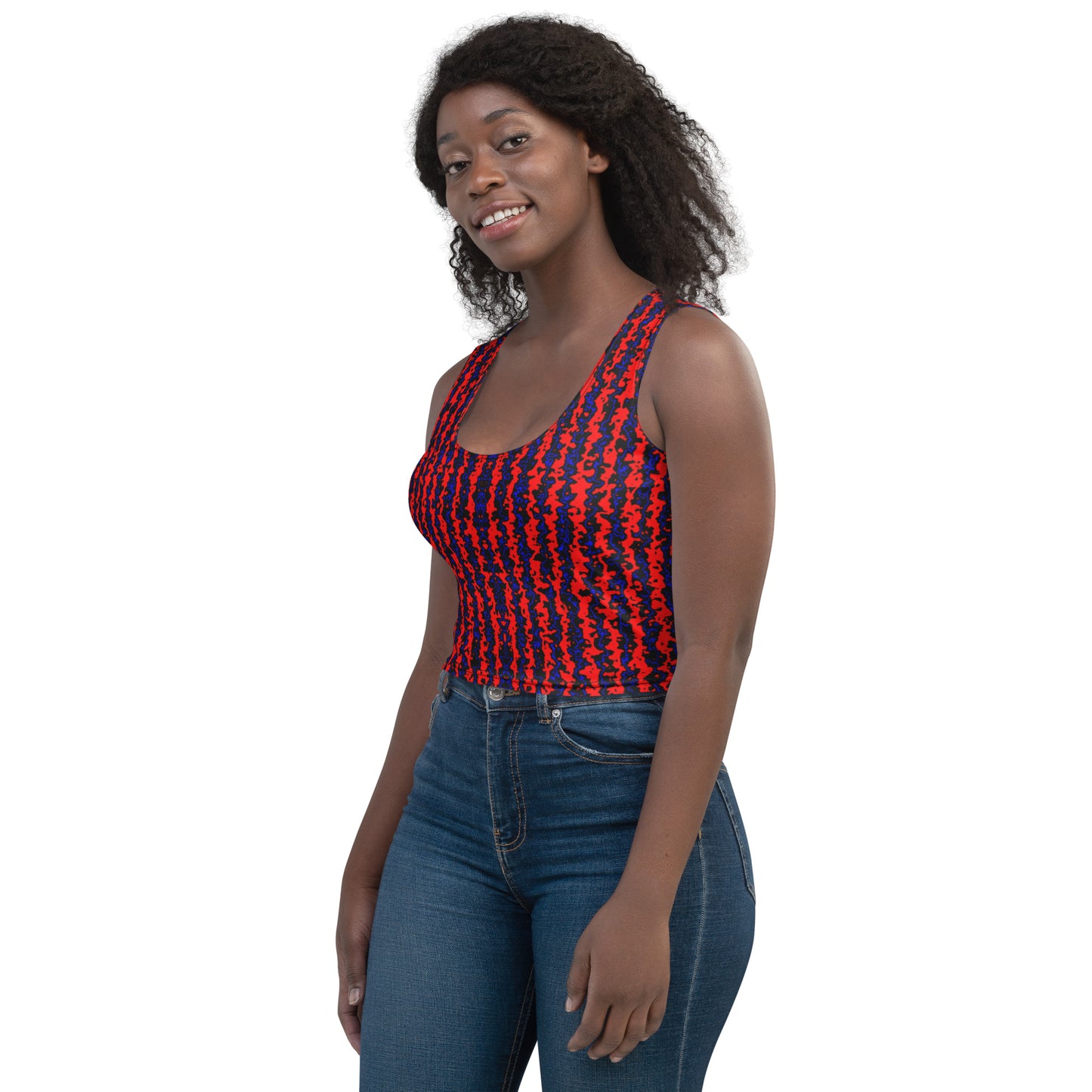 Color Noise Red & Blue & Black Crop Top