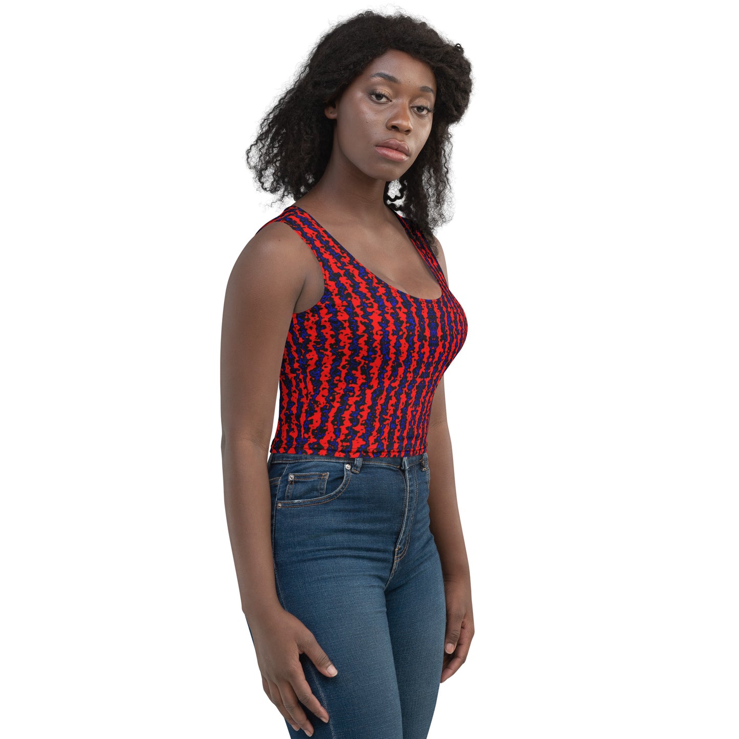 Color Noise Red & Blue & Black Crop Top