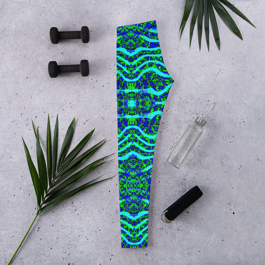 Green blue over top wave leggings