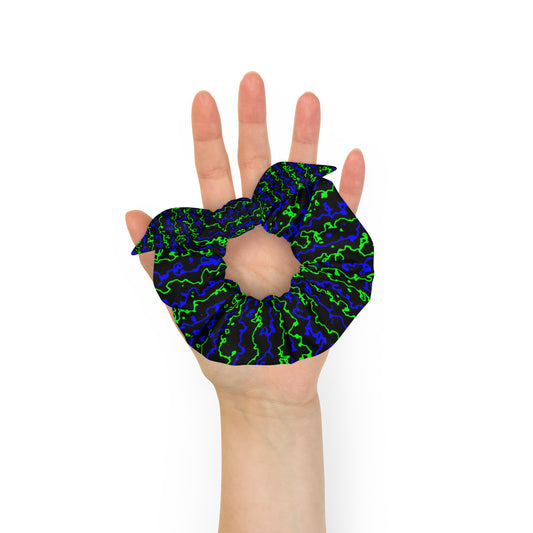 Color Noise Blue & Green & Black Recycled Scrunchie