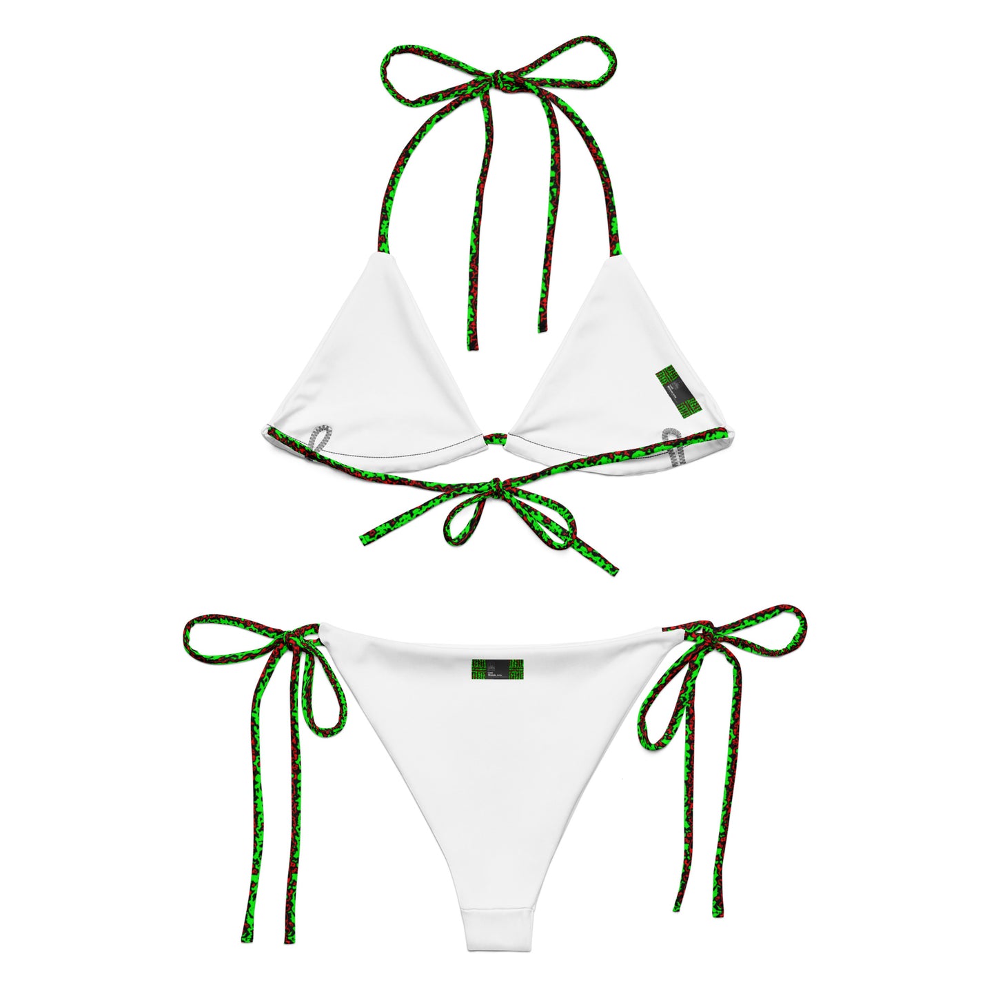 Color Noise Green & Red & Black recycled string bikini