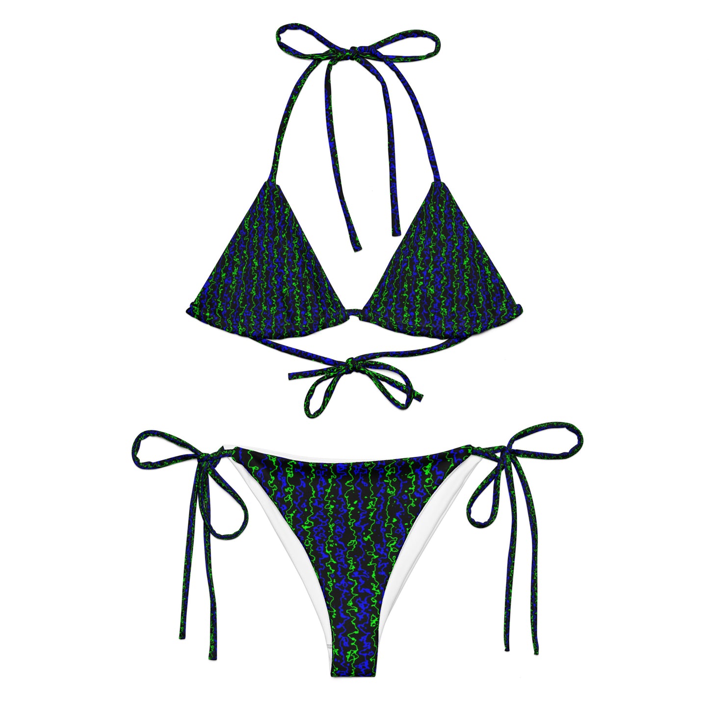 Color Noise Green & Blue & Black recycled string bikini