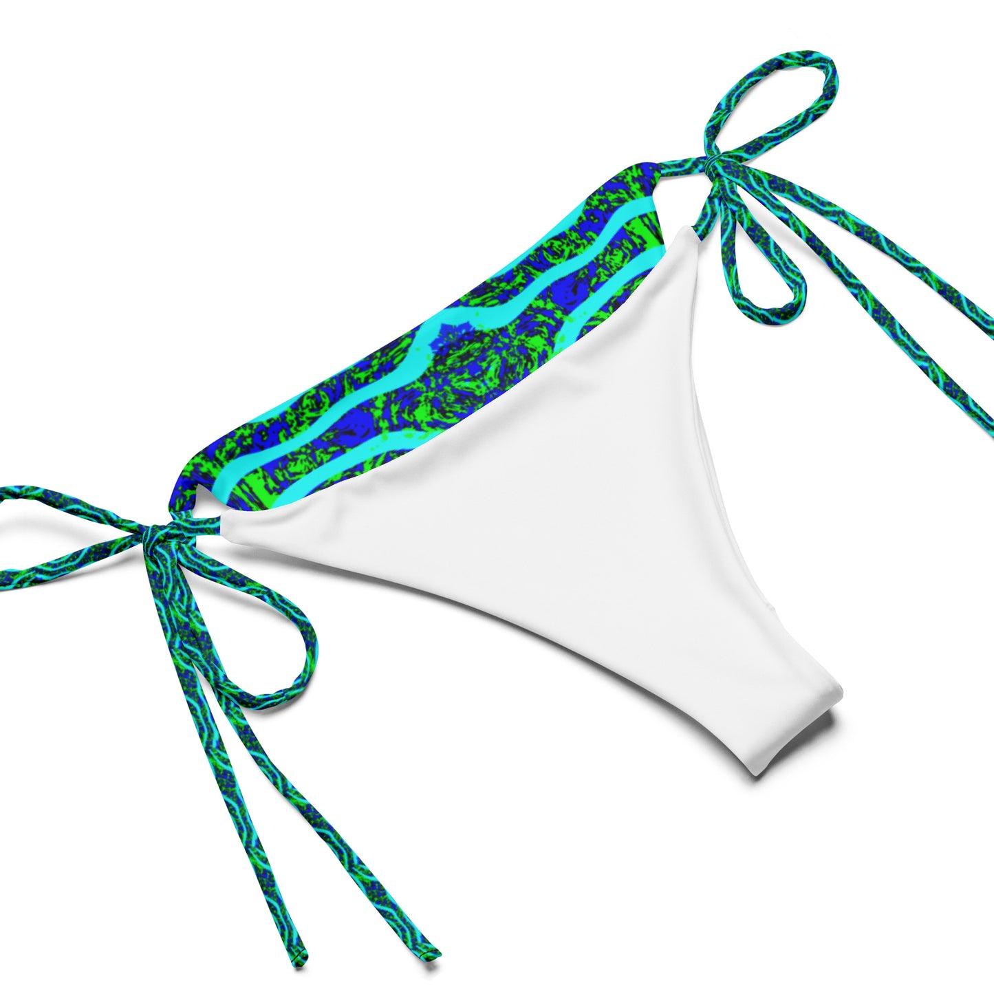 Green blue over top wave All-over print recycled string bikini