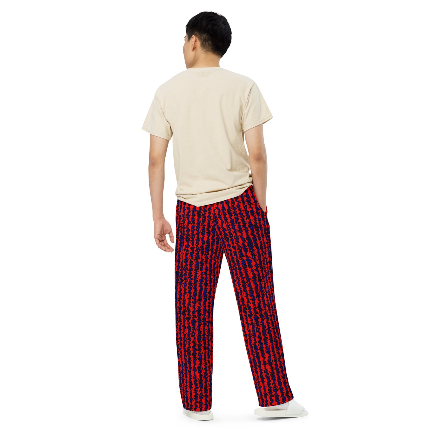 Color Noise Red & Blue & Black All-over print unisex wide-leg pants