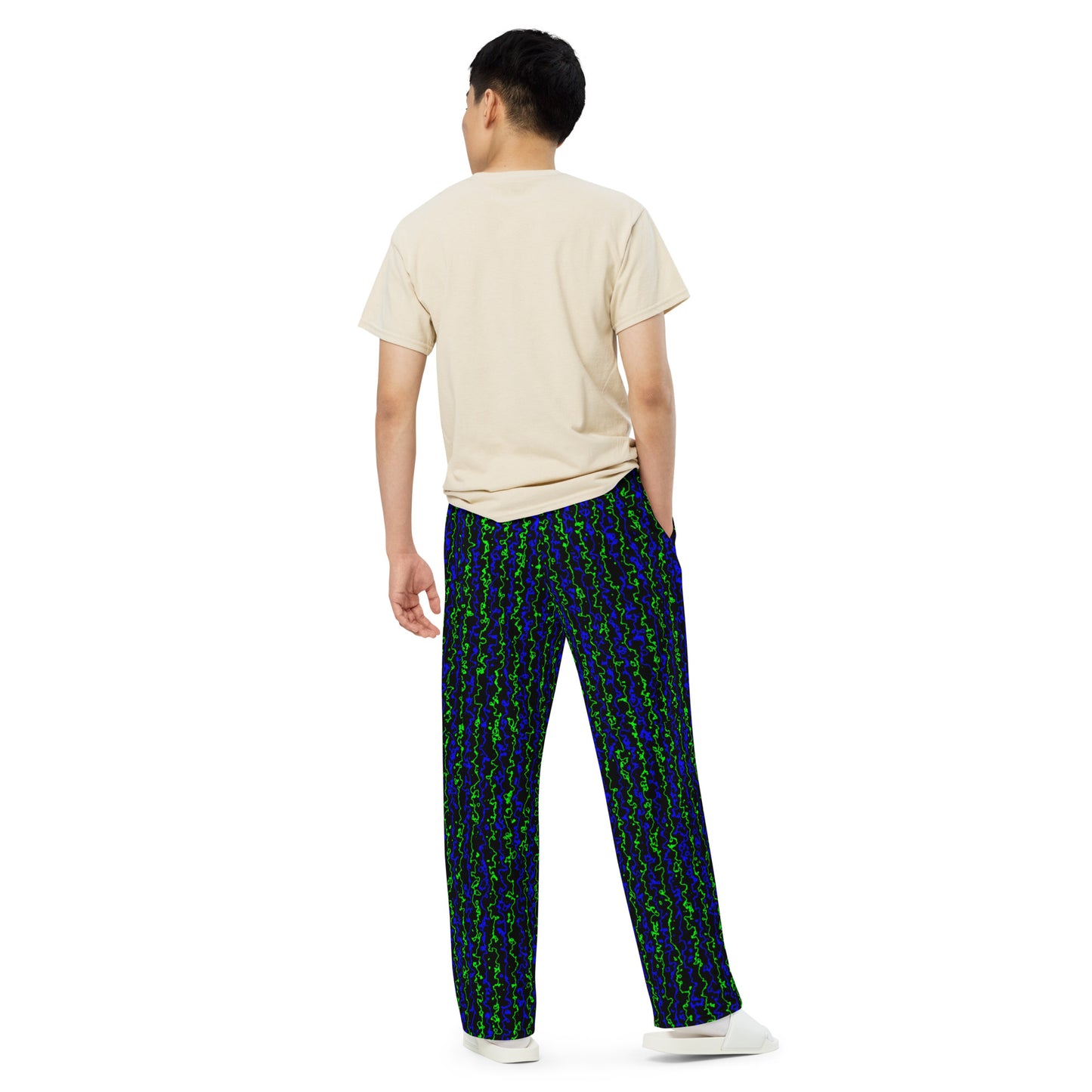 Color Noise Green & Blue & Black All-over print unisex wide-leg pants