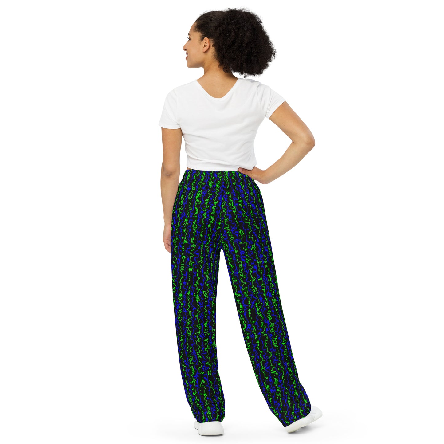 Color Noise Green & Blue & Black All-over print unisex wide-leg pants