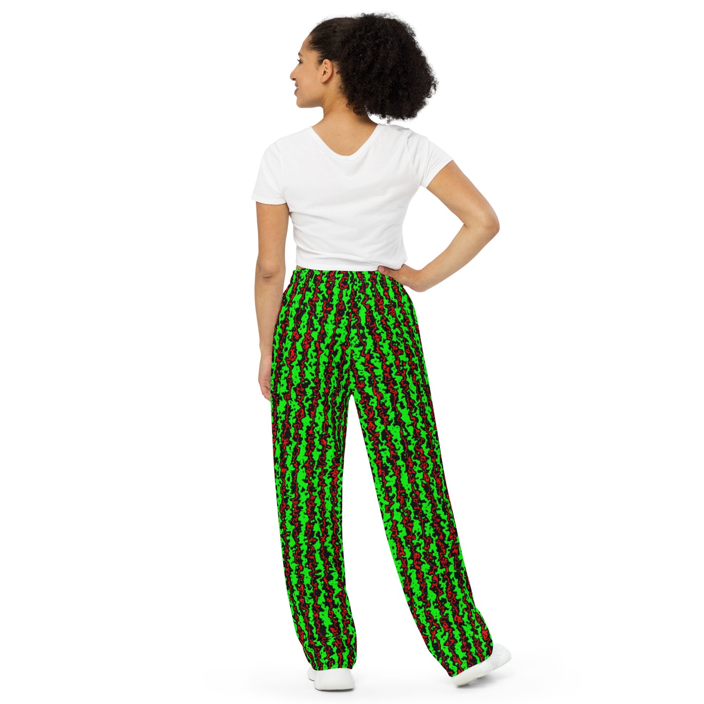 Color Noise Green & Red & Black All-over print unisex wide-leg pants