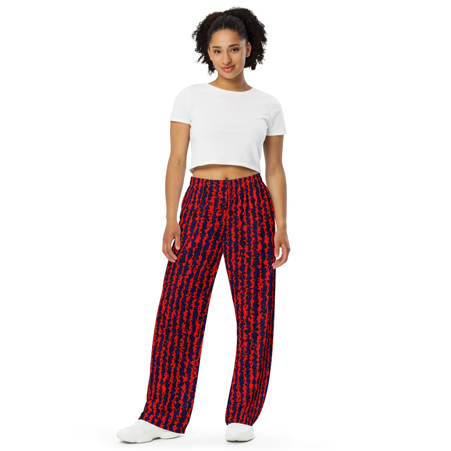 Color Noise Red & Blue & Black All-over print unisex wide-leg pants