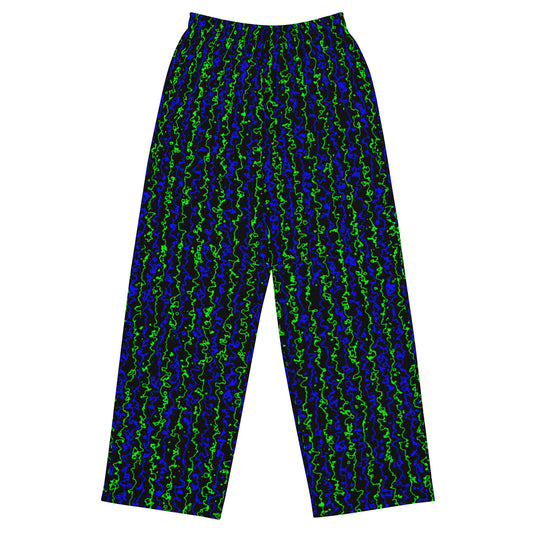 Color Noise Green & Blue & Black All-over print unisex wide-leg pants