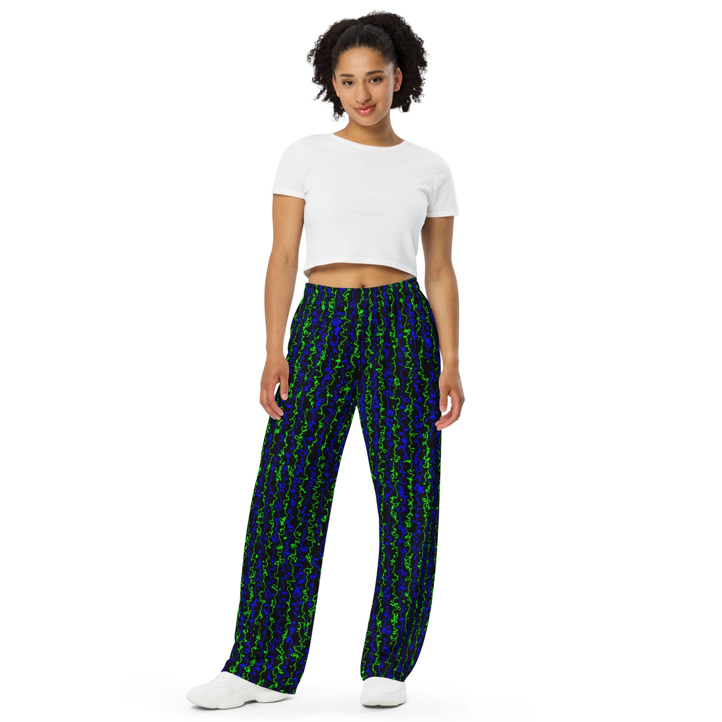 Color Noise Green & Blue & Black All-over print unisex wide-leg pants