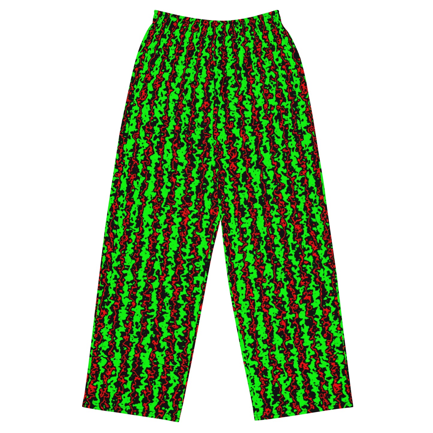 Color Noise Green & Red & Black All-over print unisex wide-leg pants