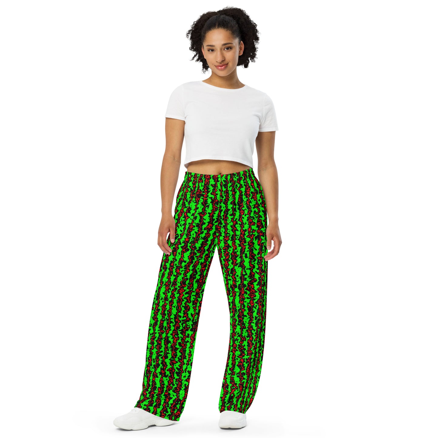 Color Noise Green & Red & Black All-over print unisex wide-leg pants