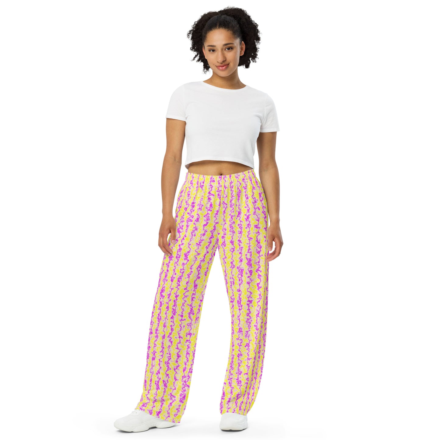 Color Noise Yellow & Purple All-over print unisex wide-leg pants