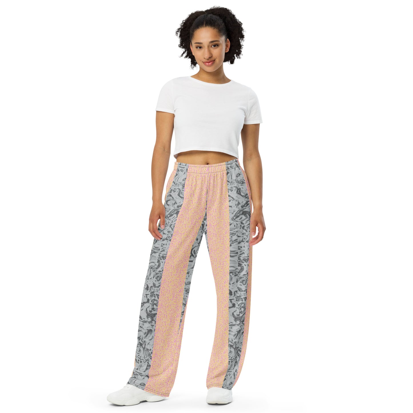 Rorschach White X Color Noise Yellow & Purple All-over print unisex wide-leg pants