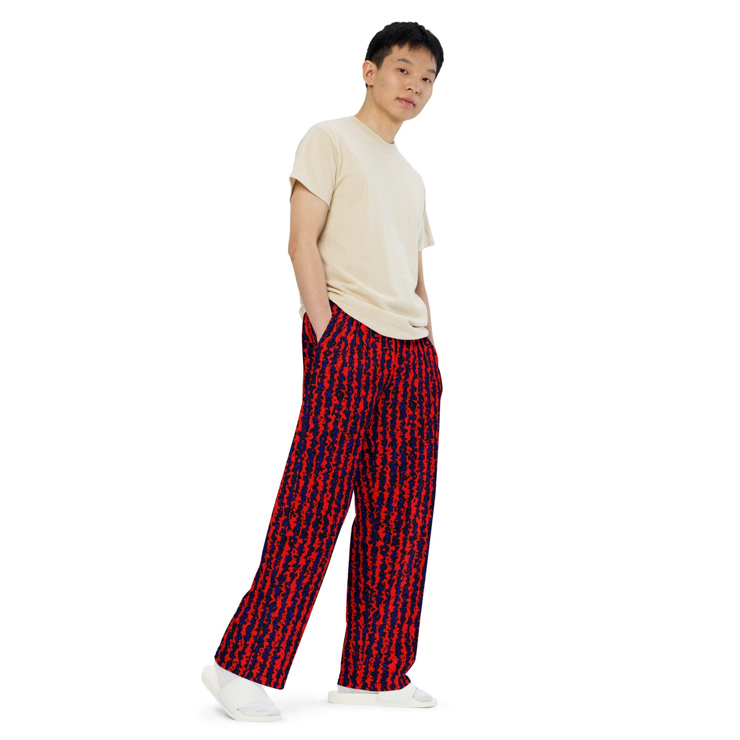 Color Noise Red & Blue & Black All-over print unisex wide-leg pants