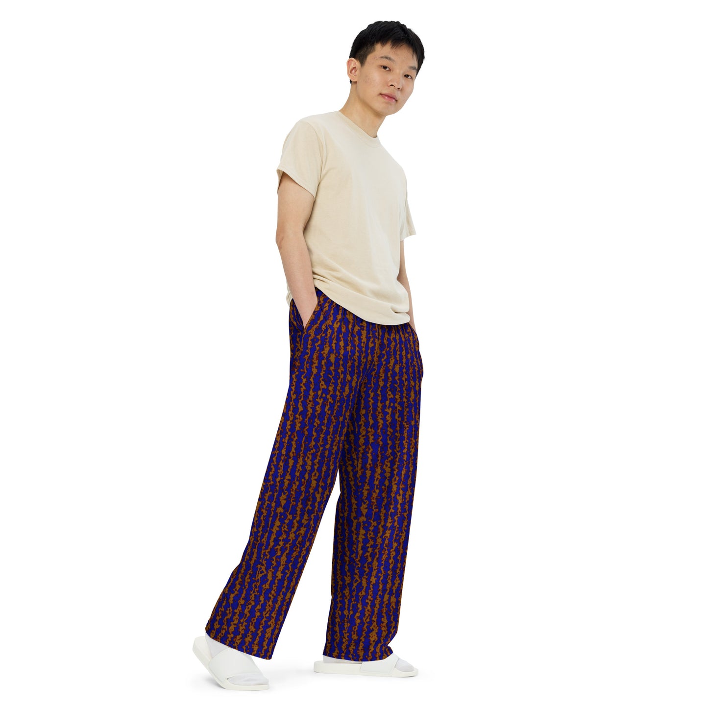 Color Noise Dark Yellow & Blue All-over print unisex wide-leg pants