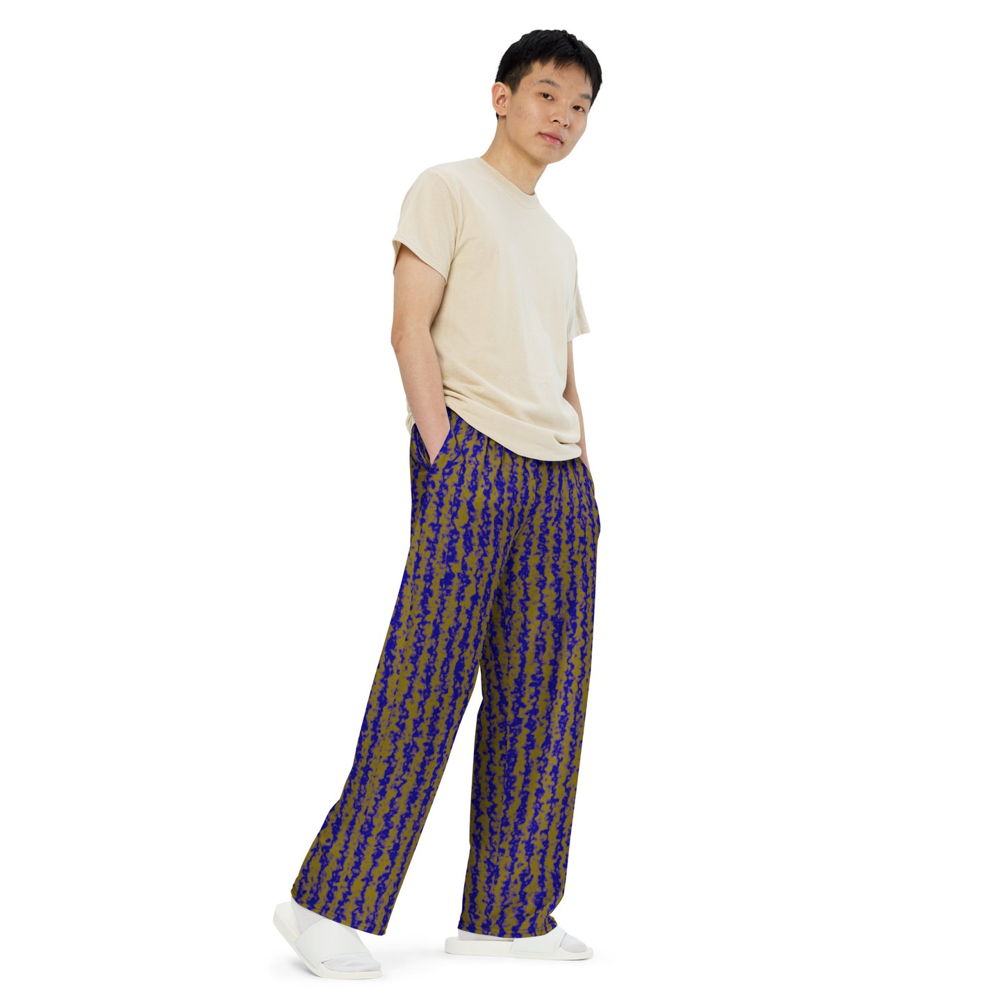 Color Noise Yellow & Blue All-over print unisex wide-leg pants