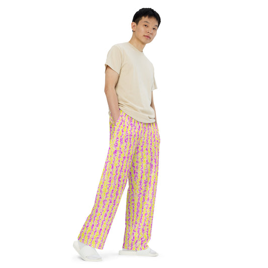 Color Noise Yellow & Purple All-over print unisex wide-leg pants