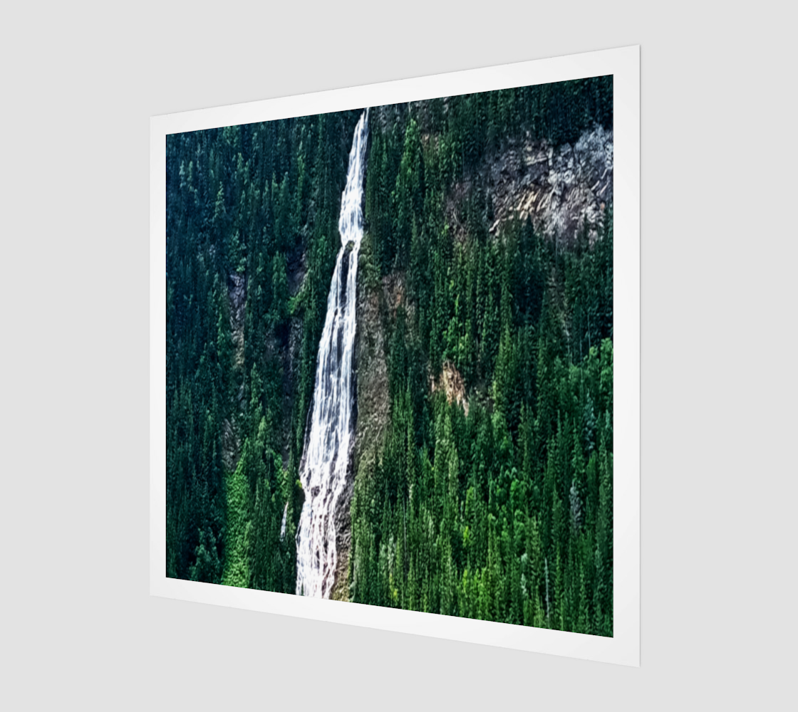 The "Lake Waterfall" wood art print. Available for sale from Lost Woods Arts. Lake Waterfall is an photograph taken on Kinbasket lake, BC, Canada.