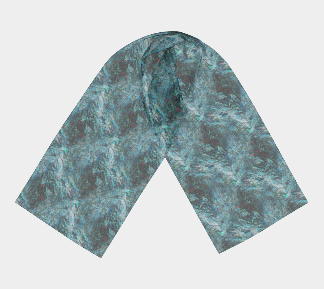 The "Blue Storm" long scarf is a fluid and beautiful draped scarf. And its the perfect way to dress up any outfit and wear art wherever you go.