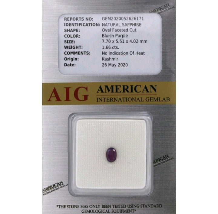 Sealed Loose Kashmir Sapphire 1.66Cts