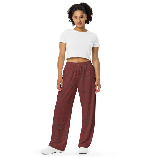 Dark Red Tiger unisex wide-leg pants