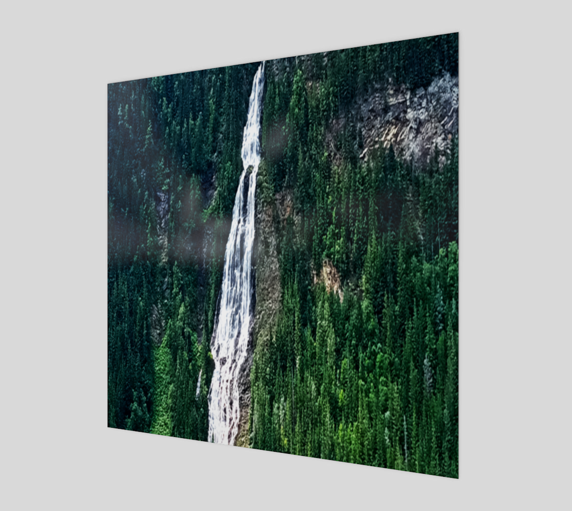 The "Lake Waterfall" art print poster. Available for sale from Lost Woods Arts. Lake Waterfall is an photograph taken on Kinbasket lake, BC, Canada.