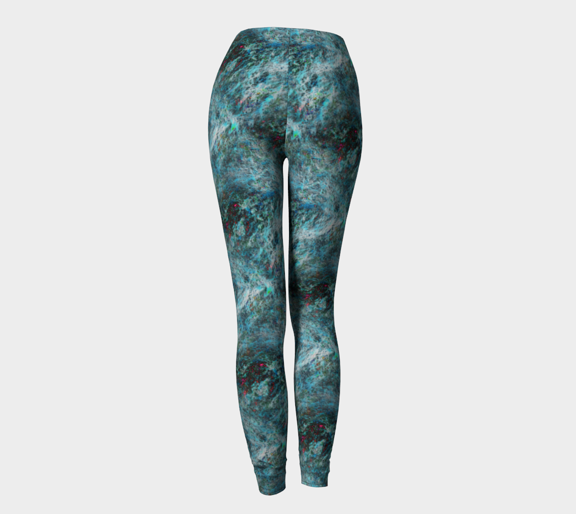 "Blue Storm" leggings, from Lost Woods Arts. With these comfy and stylish body hugging leggings you can go from yoga to dinner without having to change your leggings. Compression fit performance fabric milled in Montreal. Made to last, this fabric won't lose shape and the vibrant print will never fade.