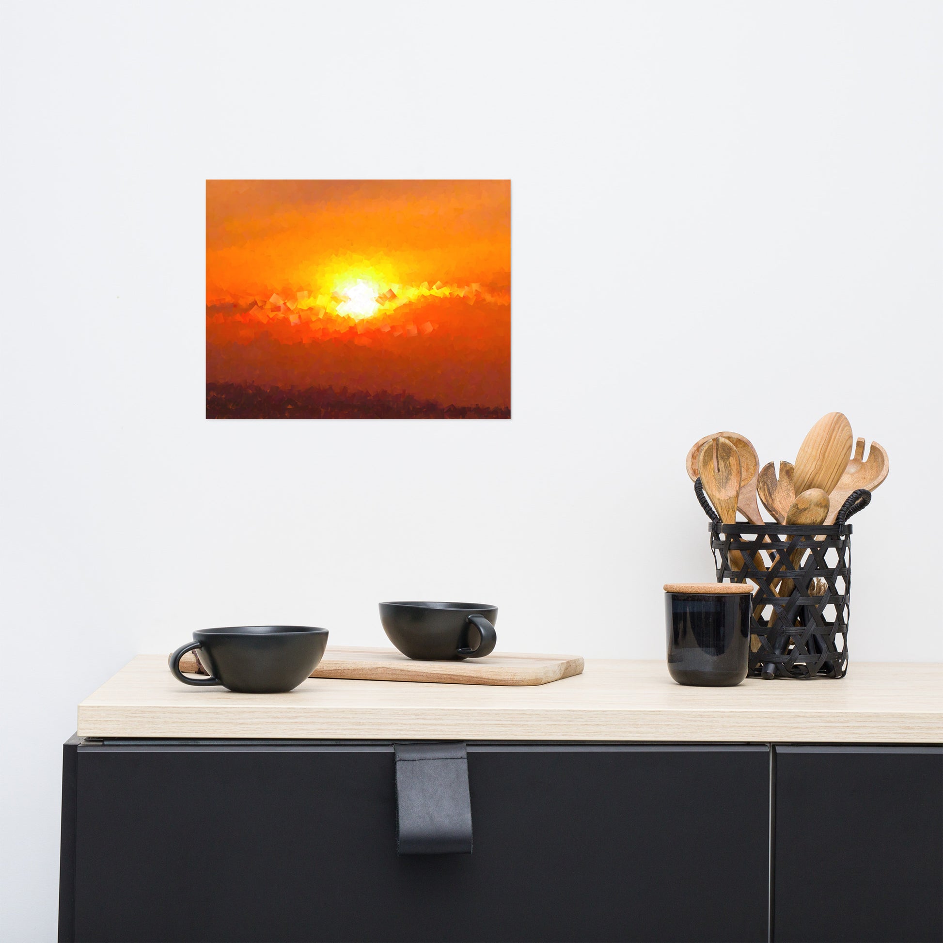 "Sunset Mountain" photo in a cubism painting style. Available from Lost Woods Arts.