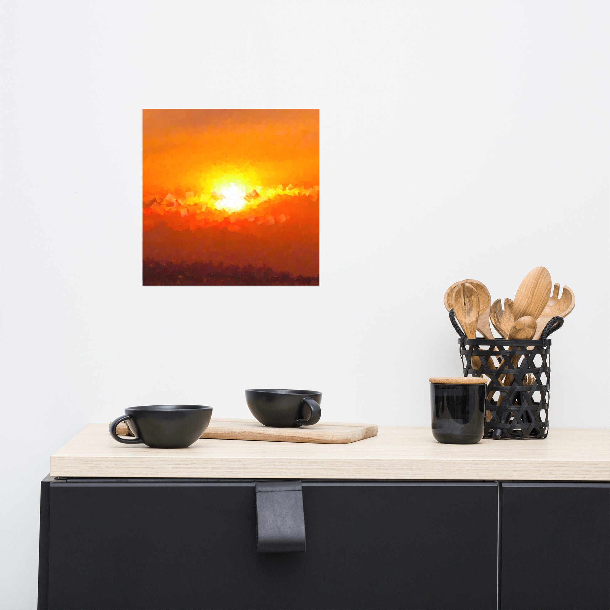 "Sunset Mountain" photo in a cubism painting style. Available from Lost Woods Arts.