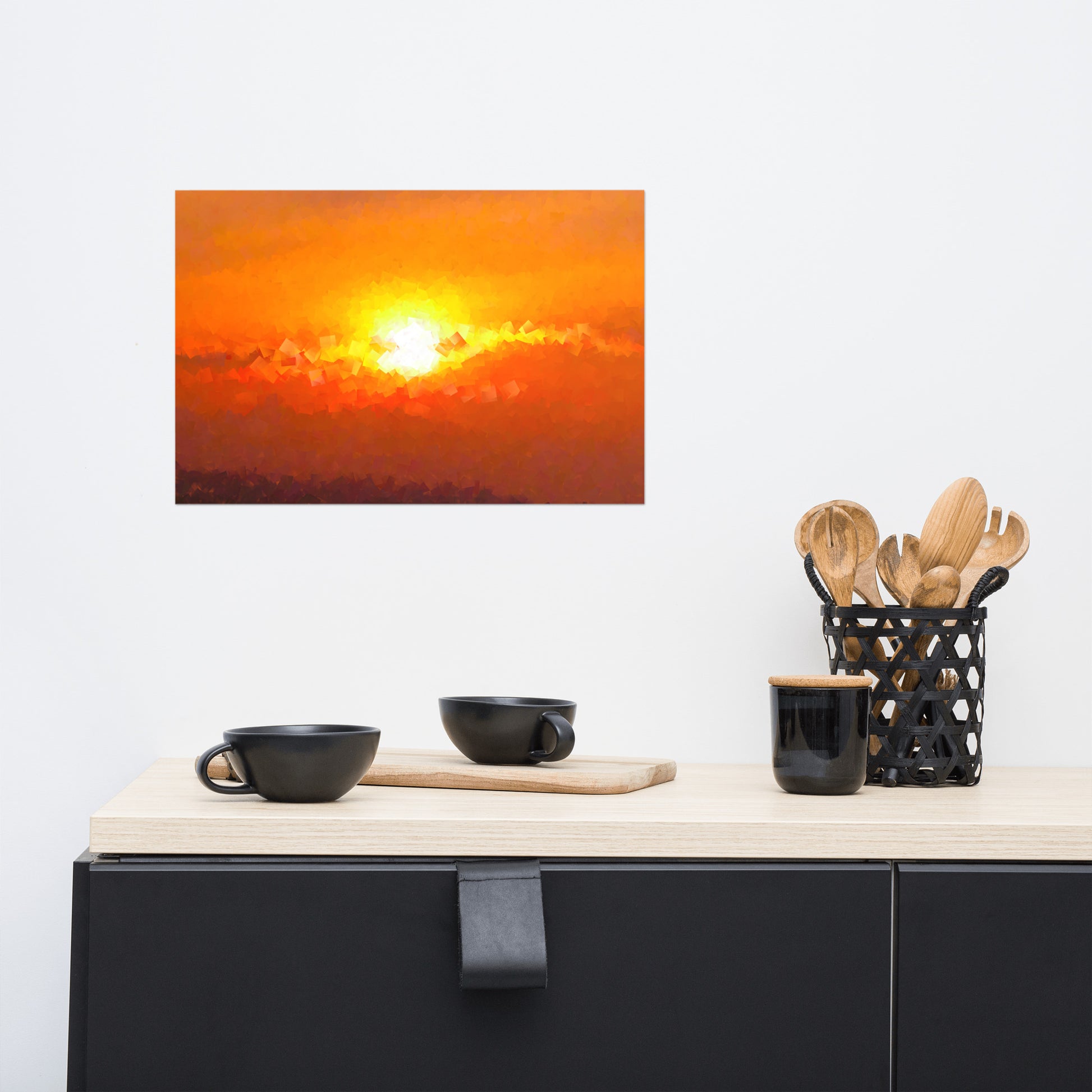 "Sunset Mountain" photo in a cubism painting style. Available from Lost Woods Arts.