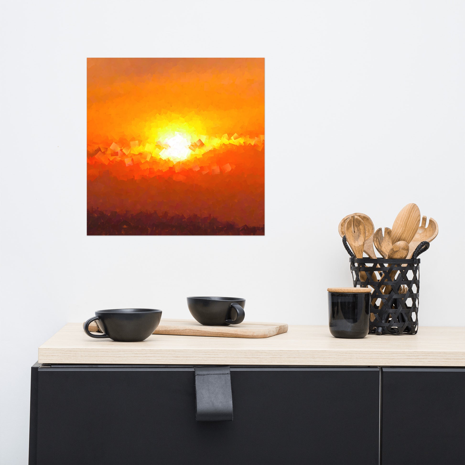 "Sunset Mountain" photo in a cubism painting style. Available from Lost Woods Arts.