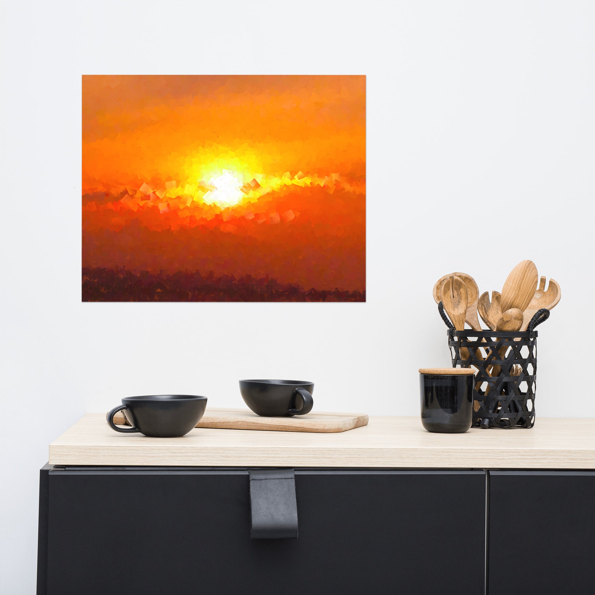 "Sunset Mountain" photo in a cubism painting style. Available from Lost Woods Arts.