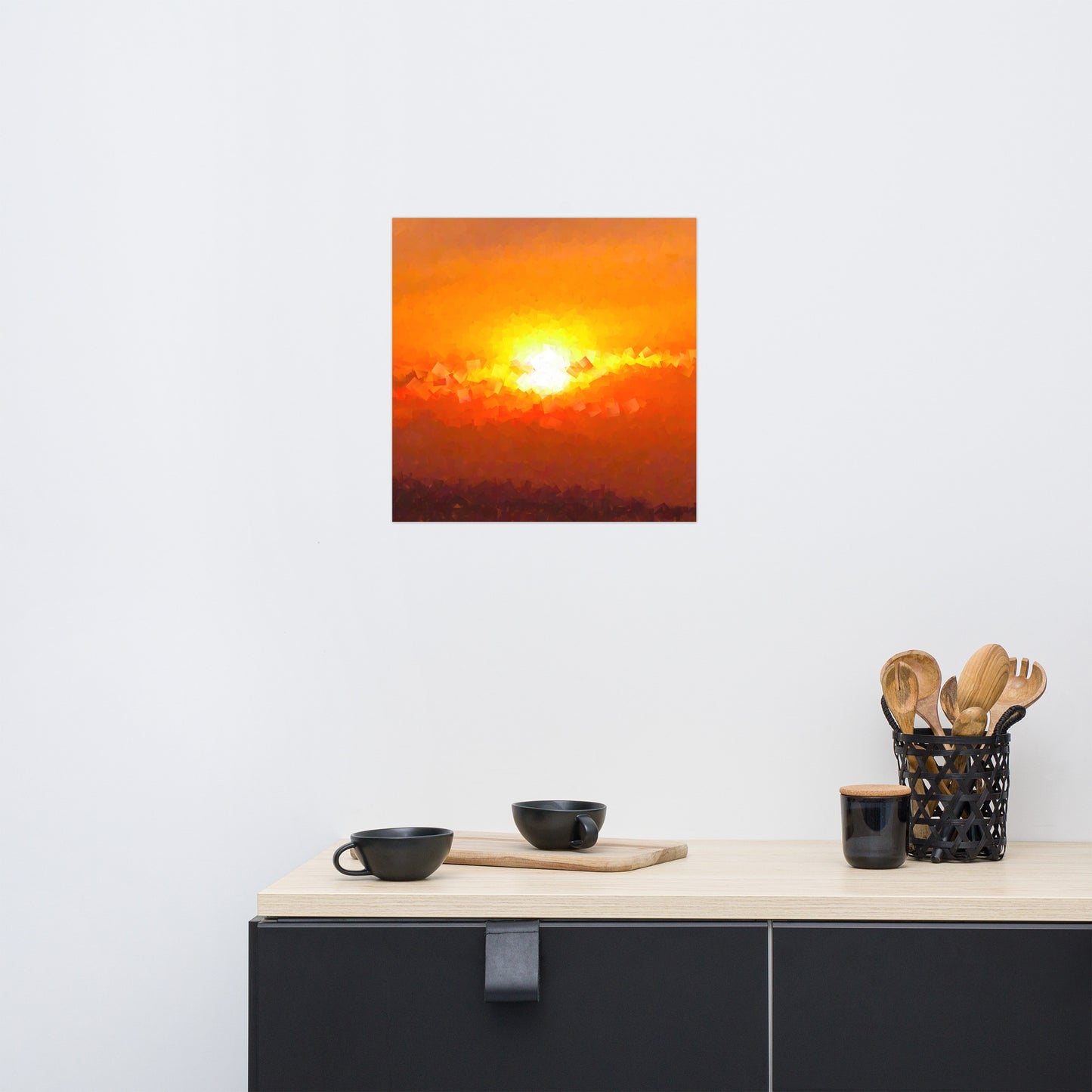 "Sunset Mountain" photo in a cubism painting style. Available from Lost Woods Arts.